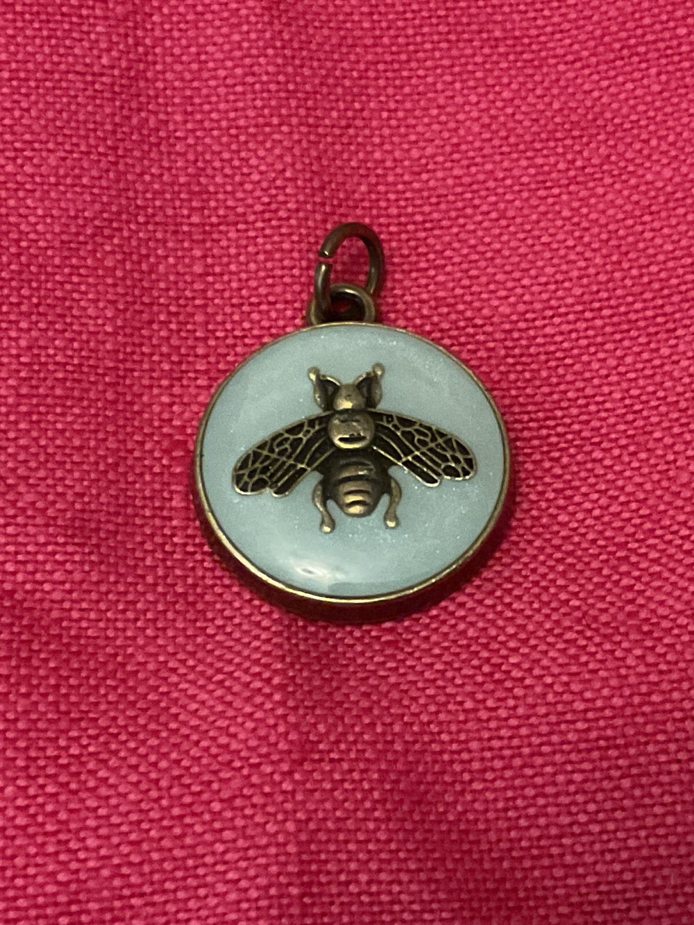 Gucci Rare Pale Blue Enamel Bee Charm/ Zip Pull Made in Italy Antique Brass Lux